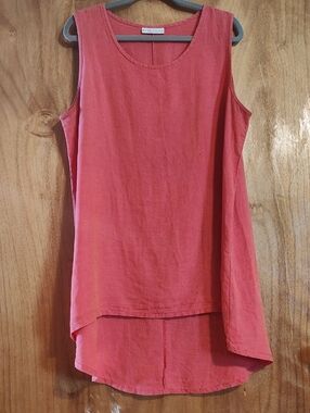 bryn WALKER Lois Linen Tunic Top Coral Rose High-Low Lagenlook Sleeveless XL
